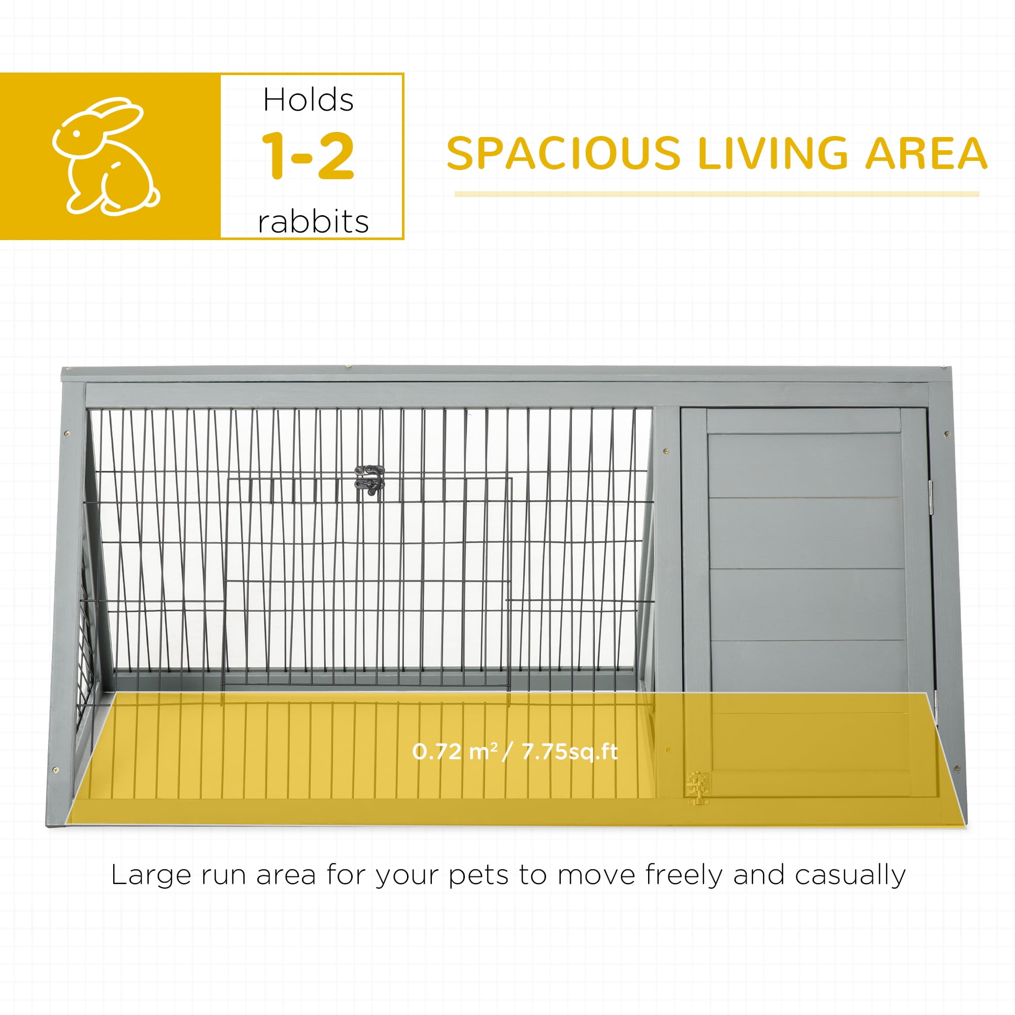 PawHut 46" x 24" Wooden A-Frame Outdoor Rabbit Cage Small Animal Hutch with Outside Run & Ventilating Wire, Gray