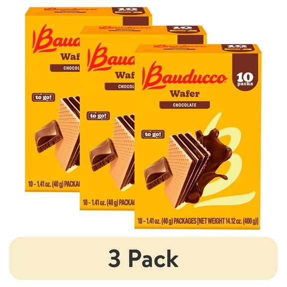 (3 pack) Bauducco Mini Chocolate Wafers, Crispy and Delicate Wafer Cookies with 3 Decadent Layers of Chocolate Cream, No Artificial Flavors or Colors, Pack of 10, 14.12 oz