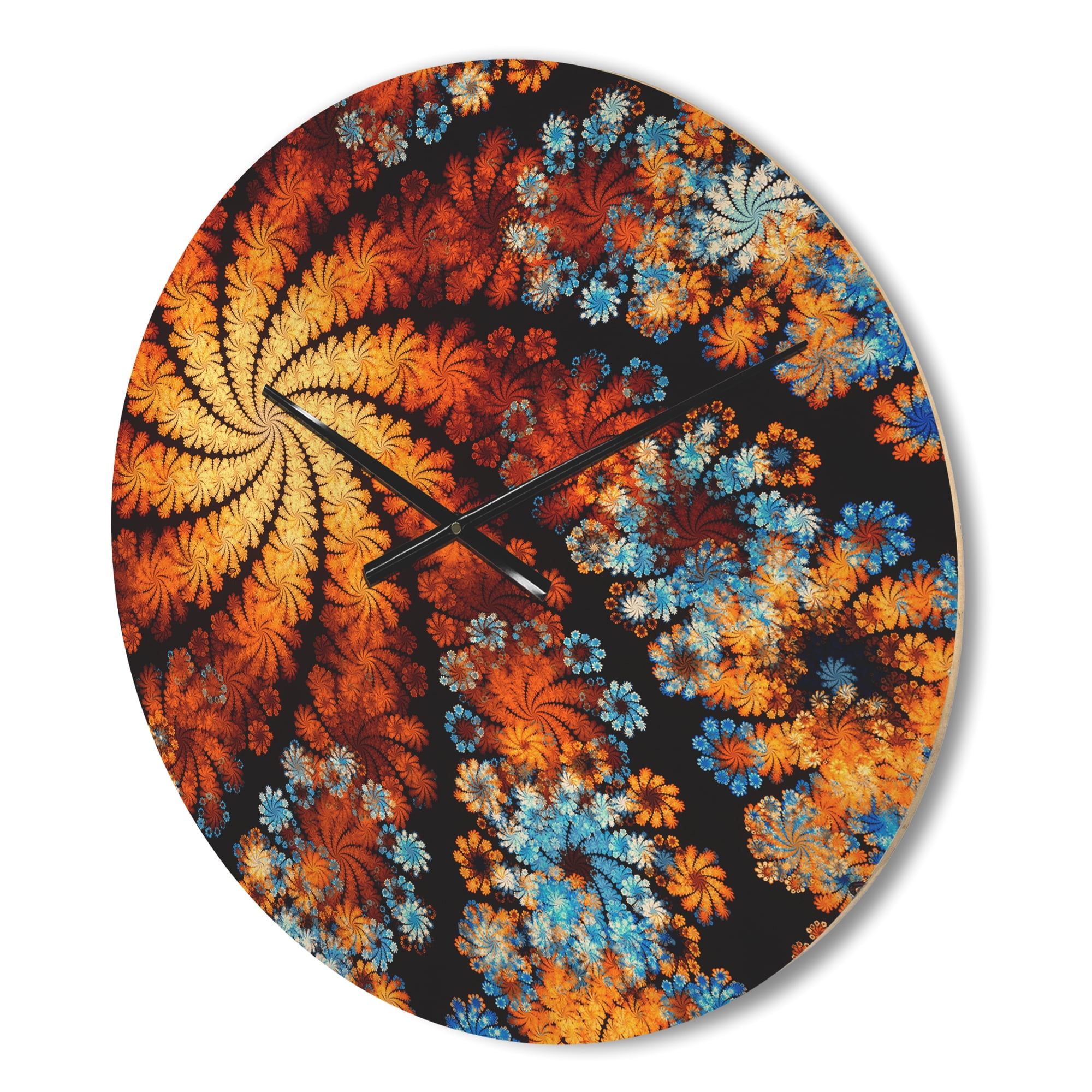 Designart 'Fractal Rotating Colorful Flowers ' Modern Wood Wall Clock