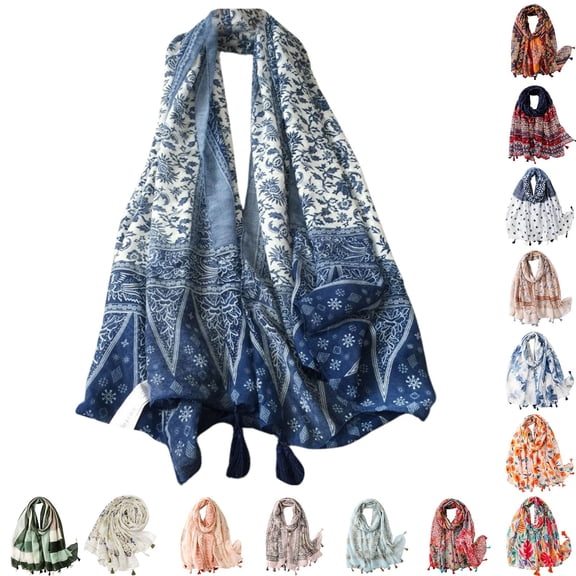 ibiyuan Summer Scarf Womens Lightweight Soft Floral Print Scarf Stylish Tassel Shawl for Autumn Winter Casual Daily Wear