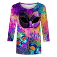 thumbnail image 4 of Womens 3/4 Sleeve Shirts Oversized Carnival Print T Shirt Crewneck Top For Casual Festive Parties Soft Fashion Casual Blouses, 4 of 5