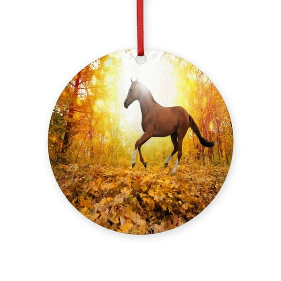 CafePress - Horse Autumn - Round Wood Ornament 4"
