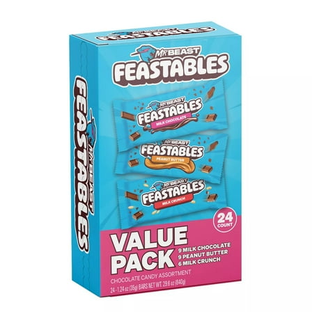 Feastables MrBeast Variety Pack Milk Chocolate Bars, 1.24 Ounce (Pack of 24)