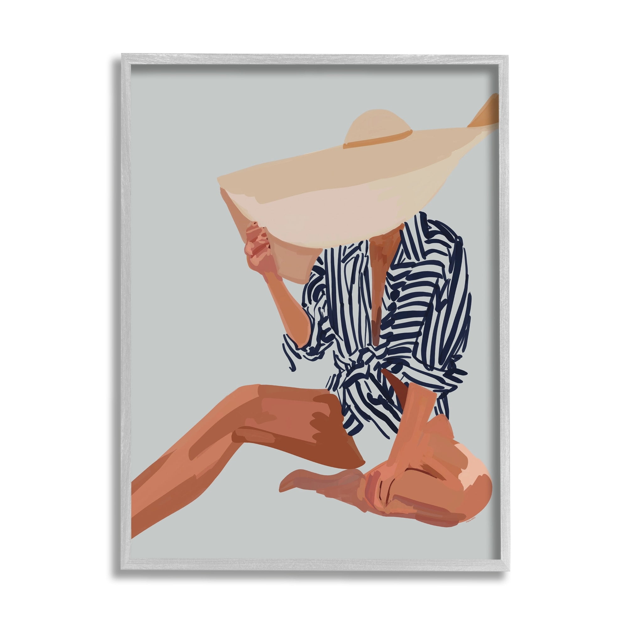Stupell Industries Woman Obscured By Sun Hat Summer Beach Portrait Graphic Art Gray Framed Art Print Wall Art, Design by Amelia Noyes