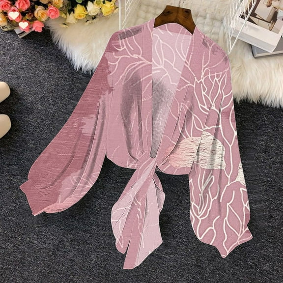 CFLVAEK Womens Lightweight Bolero Cardigan Shrug Sheer Tie Front Cropped Top Thin Long Sleeve Cardigans for Dress Multicolor XXL