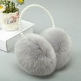 thumbnail image 3 of Women Girls Winter Fluffy Plush Earmuffs Imitation Pearl Beaded Headband Thicken, 3 of 11