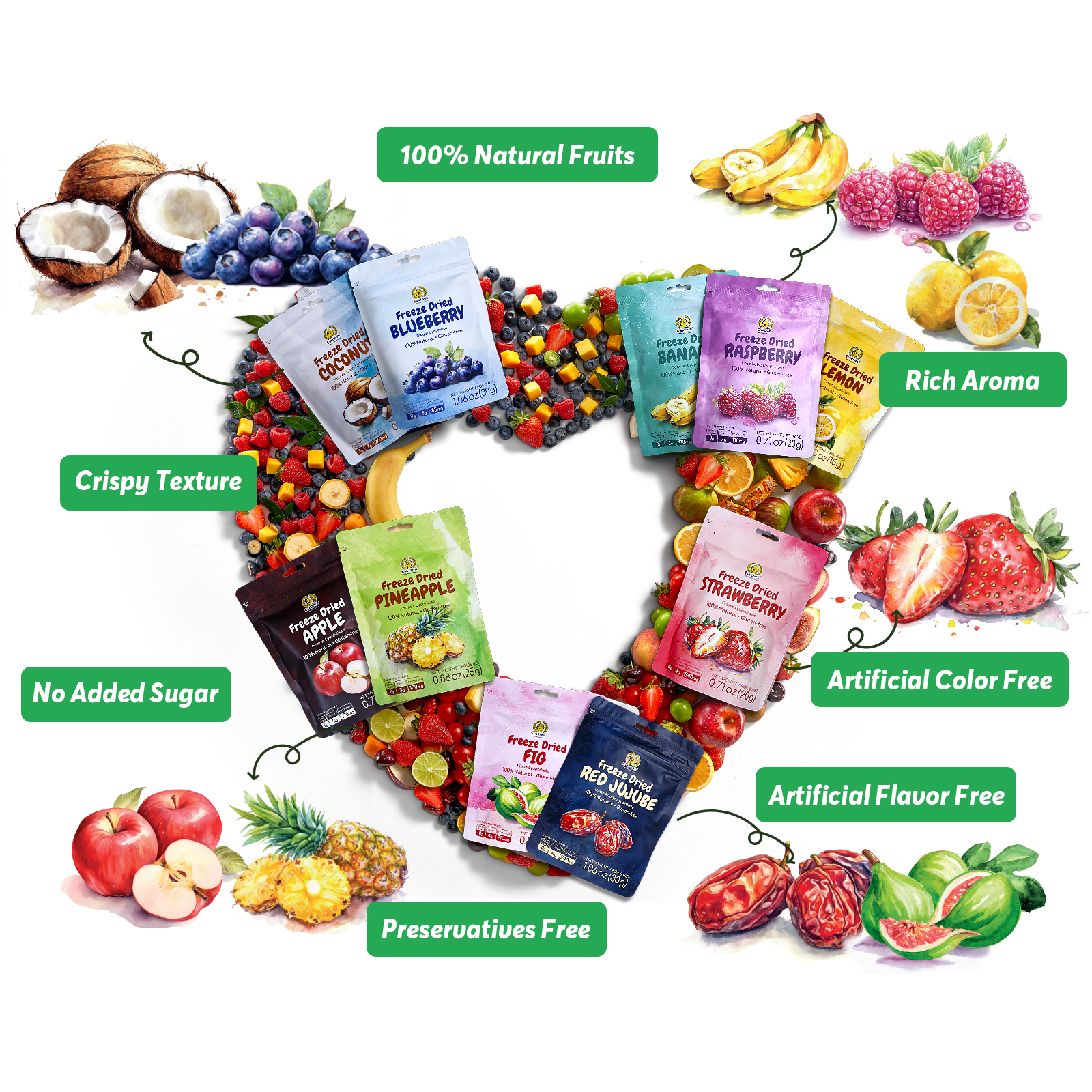 Sungiven Freeze-Dried Fruit Variety Pack, No Sugar Added, Gluten-Free, 12 Bag, 10.2 Oz