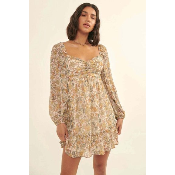 A Floral Print, Woven Mini Dress - M
