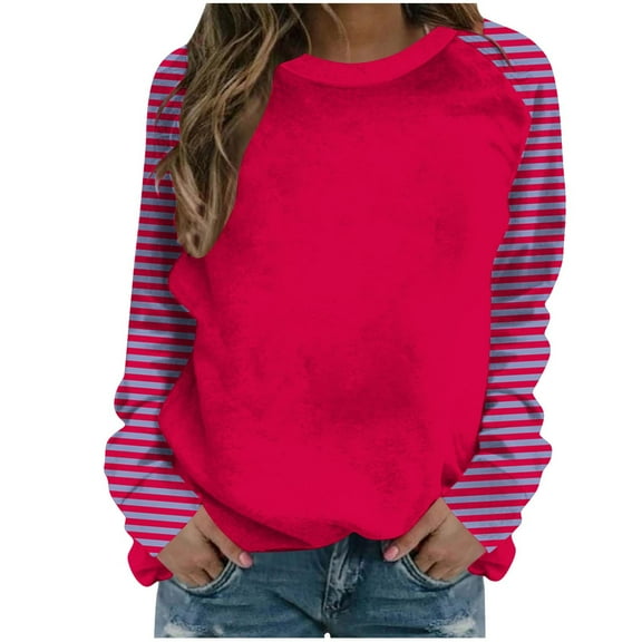 ShomPort Women's Color Block Tunic Tops Long Striped Sleeve Crew Neck Sweatshirts Casual Loose Tops