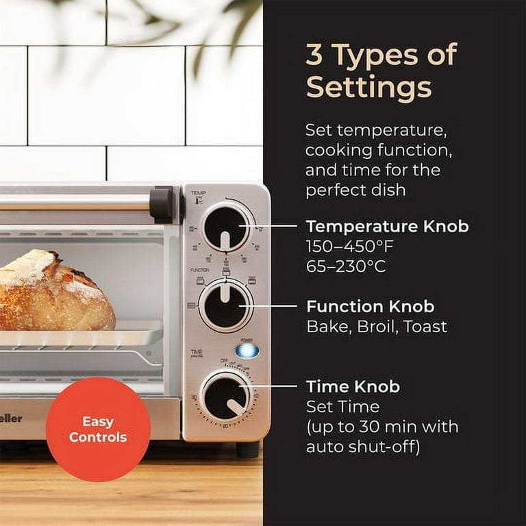 Mueller Toaster Oven with 30 Minute Timer - Toast - Bake - Broiler  Settings, Stainless Steel, Natural Convection, Fits 9 inch Pizza, 4 Slice  Toaster, 1100 W 