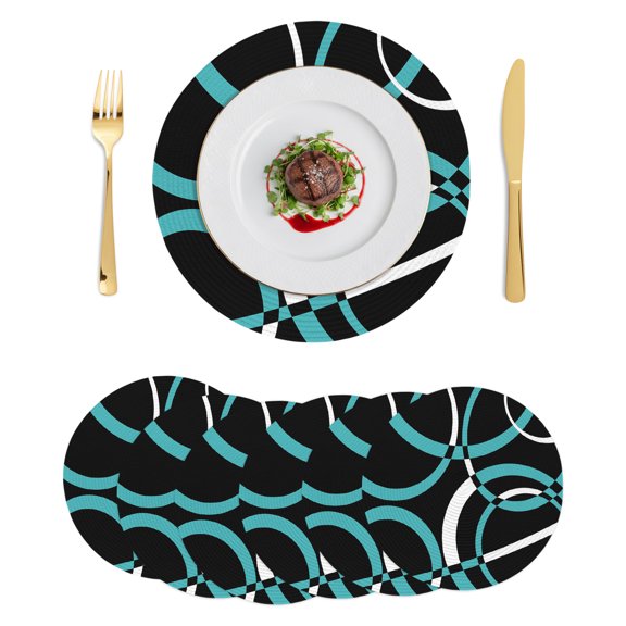 Round Placemats Turquoise Black Geometric Circle 15 inch Set of 6 Table Mats for Dining Table Modern Abstract Lines Heat Resistant Non-Slip Kitchen & Home Decorative Place Mat Set