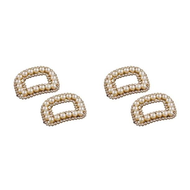 Minnieouse Zapato ligero de perlas de imitación Clip con incrustaciones de diamantes de imitación Llamativo botón trasero plano Clips de tacón alto Cuadrado 2piezas Minnieouse CBP499623
