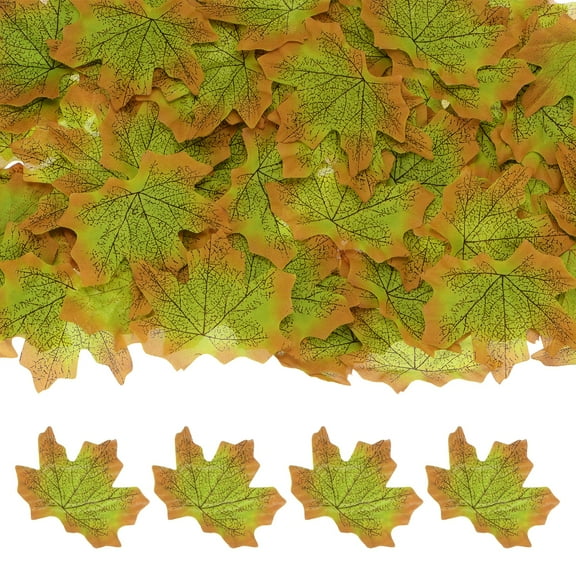 100-Pack Artificial Maple Leaves, Fake Fall Leaves Faux Autumn Leaves for Thanksgiving/Wedding/Party[8cm, Brown Green]