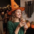 thumbnail image 7 of Halloween Witch Hat Oxford Fabric with Mesh Netting, Pointed Cone Costume Hat with Wide Brim, Wizard Headwear for Party Dress Up Cosplay Event Saffron, 7 of 7