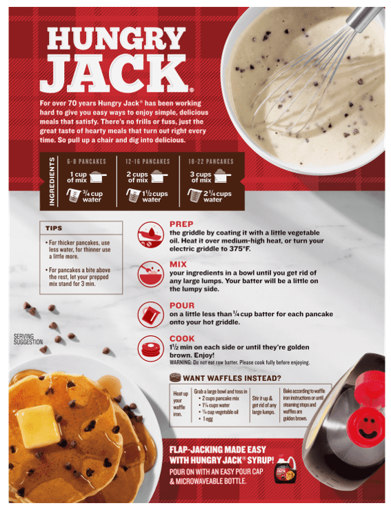 Hungry Jack Complete Chocolate Chip Pancake Mix and Waffle Mix, 28 Oz Box