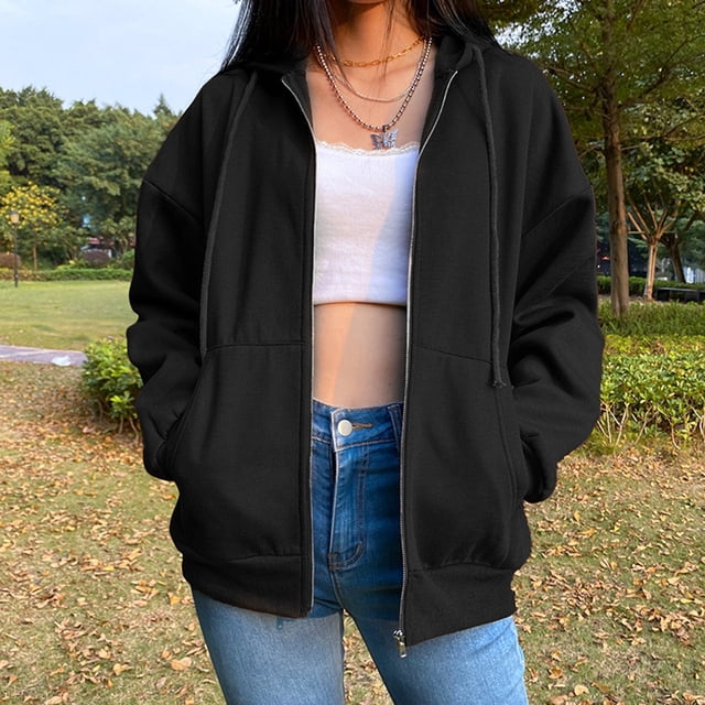 Mujeres Hip Pop Sudadera con capucha Cremallera Damas Moda Cami Top Estilo casual Traje de calle Hugtrwg Para estrenar