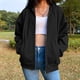 thumbnail image 4 of Chaqueta Sudadera básica para mujer, corte holgado, con capucha, estilo informal, con cremallera, ropa de calle, traje Cgtredaw Xl Negro para Mujer, 4 of 7