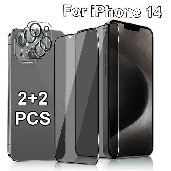 (2 2) 2 Pack Privacy Tempered Glass Screen Protector For IPhone 14 And 2 Pack Camera Lens Protector, 9H Hardness, Anti-Spy Tempered Glass Film,  Anti Fingerprint