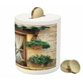thumbnail image 3 of Shutters Piggy Bank, Basket of Flowers Historic Building Window Classic Lace Theme Inside Image, Ceramic Coin Bank Money Box for Cash Saving, 3.6" X 3.2", Beige Green, by Ambesonne, 3 of 4