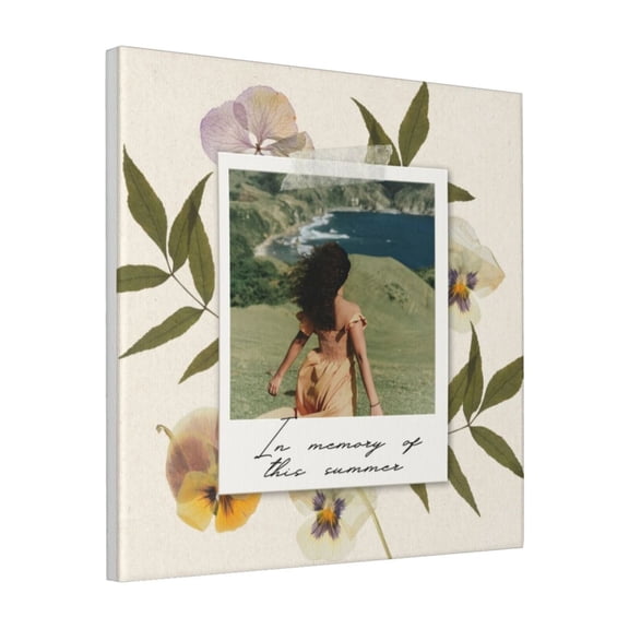 Custom Canvas Prints Beige And Green Floral-centric Memories Personalized Photo Image Collage DIY Framed Kit Wall Art Picture Room Decor 18x18 inch