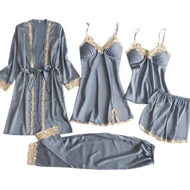 Gibobby Tangas de mujer sexy para sexo Día de San Valentín Conjunto de encaje suelto y cómodo para dormir con tirantes de seda para mujer, ropa interior y camisón para el(Gris, XL)
