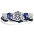 thumbnail image 2 of LaRaso & Co His Hers Wedding Set 3 PCS TRIO Blue Simulated Sapphire CZ Silver Rings for Men Women 12/11, 2 of 6