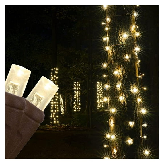 50 Warm White LED StretchNet Pro Expandable Christmas Net – Small Tree and Trunk Wrap, 14" x 31" Stretchable Net, Brown Wire Outdoor