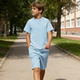 thumbnail image 4 of Fnooota Boys Summer Outfit Sets Size 10-12, Cotton Linen Short Sleeve Summer 2 Piece Kids' Clothing Sets Light Blue Size 11-12 T, 4 of 6