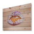 thumbnail image 2 of Designart 'Shining Woman Lips Covered With Rhinestones and Smudges' Modern Print on Natural Pine Wood, 2 of 5