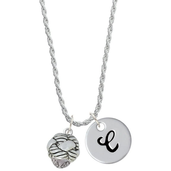 Delight Jewelry Silvertone Large Woven Rope Spinner Silvertone Script Initial Disc - C - Charm Necklace, 20"+3"