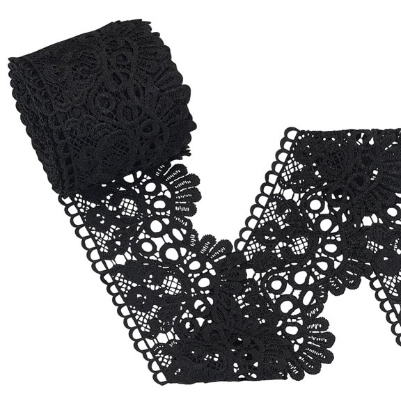 7.5Yards Flat Milk Fiber Lace Trim Flower Lace Ribbon Clothing Accessories Black 3-1/2 inch