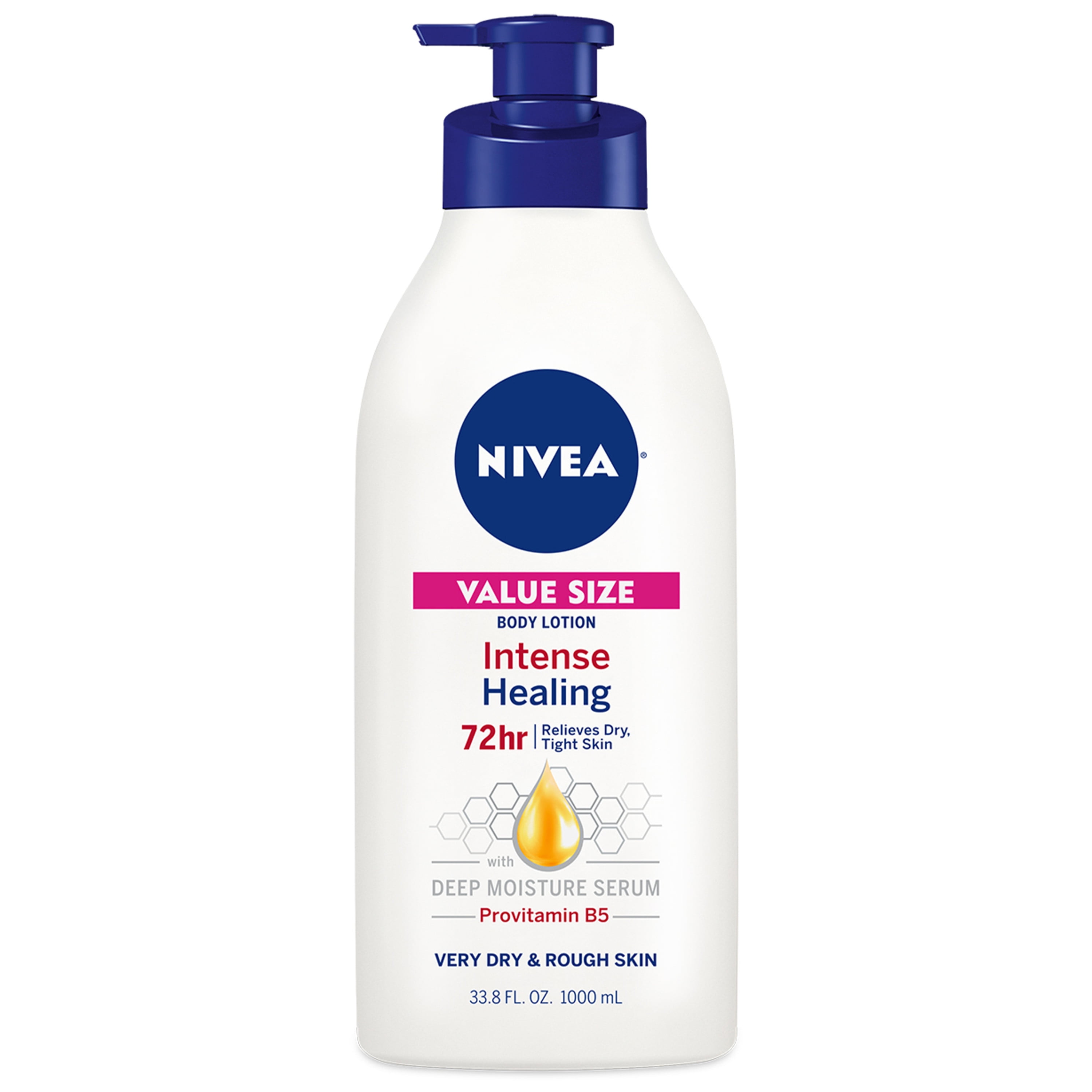 NIVEA Intense Healing Body Lotion, 72 Hour Moisture for Dry to Very Dry Skin, 33.8 Fl Oz Pump Bottle