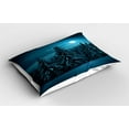 thumbnail image 2 of Night Pillow Sham Set of 2, Tranquil Blue Moon in Woods Covered Snow Serene Winter View Scene, Quality Microfiber Bedding Item for All Seasons, 26" x 20", Turquoise Teal White, by Ambesonne, 2 of 3