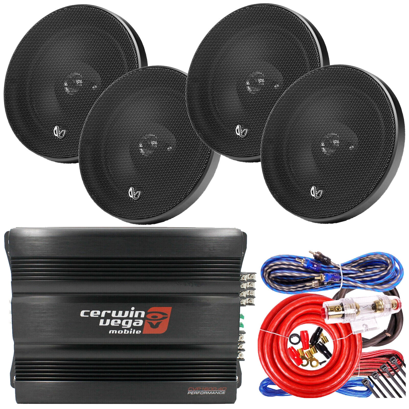 Cerwin Vega CVP1600.4D 1600W Amp + 4x XED650C Speakers + 4-Channel Kit – Complete Car Audio System - View #6