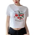 thumbnail image 1 of Camiseta corta de manga corta para mujer VISgogo, camiseta de cuello redondo con estampado de letras de fresa, camisetas cortas informales de estilo Simple VISgogo  moda, 1 of 9