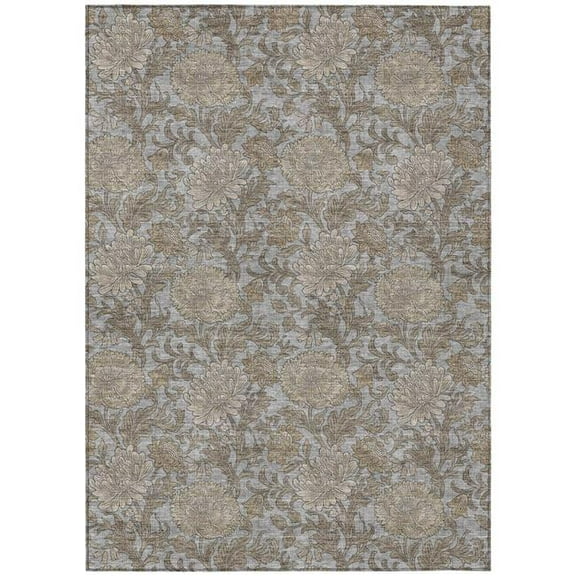 HomeRoots 581236 8 x 10 ft. Floral Washable Indoor & Outdoor Rectangle Area Rug, Gray, Silver & Taupe