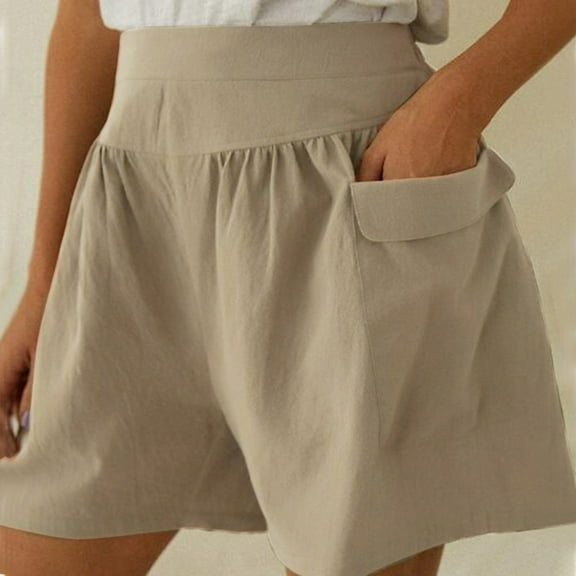 Finelylove Womens Casual Shorts Maternity Shorts For Women Shorts High Waist Rise Solid Beige L