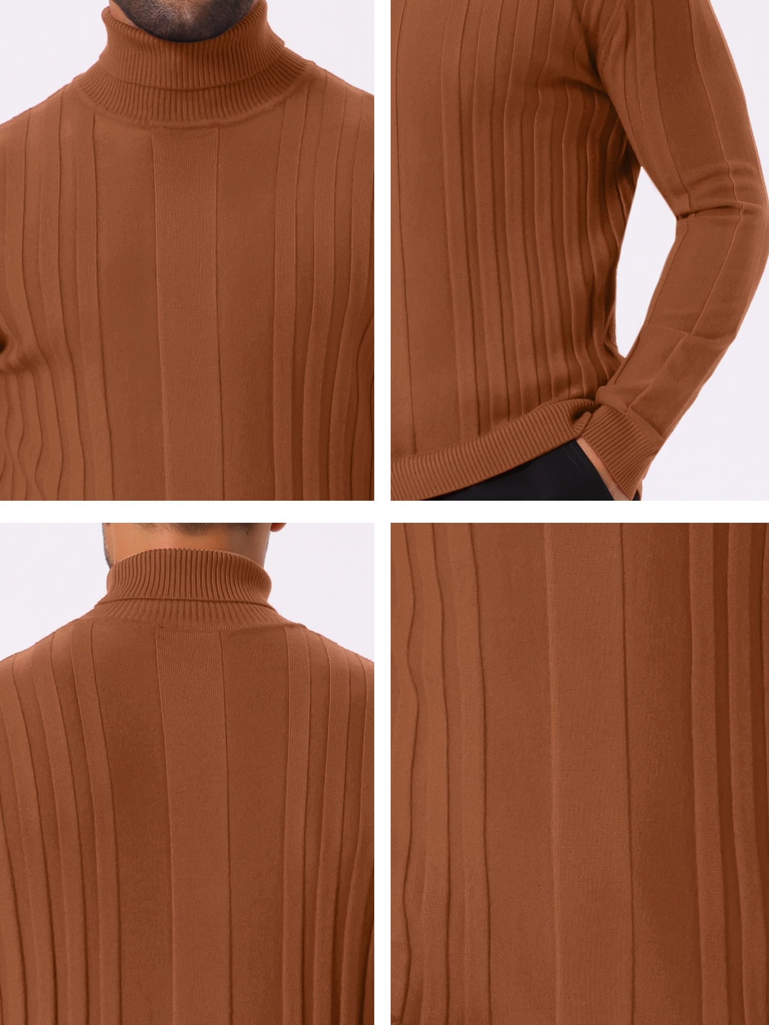 DARING DIVA Men's Solid Turtle Neck Warm Knitted Pullover Sweater S Brown