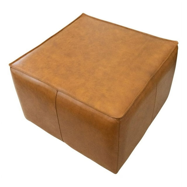 Kailey Mid-Century Modern Genuine Leather 31" Ottoman in Tan