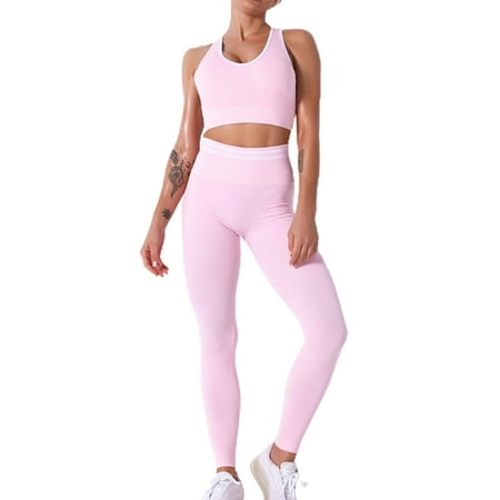 

Women s Workout Clothes Set Seamless Sports Bra and Leggings High Elastic Sportswear for Yoga Running Fitness S Light Pink