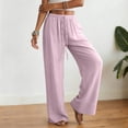 thumbnail image 6 of larppty Women's Cotton Linen Drawstring High Waisted Pants Casual Loose Fit Wide Leg Trousers（Pink， L）, 6 of 9