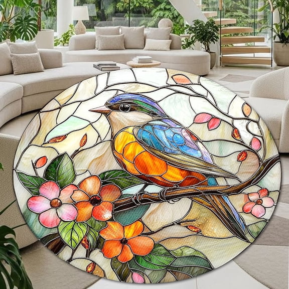 Bird Round Area Rug, 24 Inch, Washable Non-Slip Floor Mat