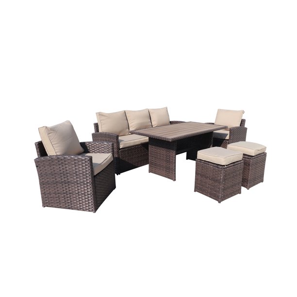 Canddidliike 6Piece Wicker Outdoor Dining Set Patio Lounge Sofa