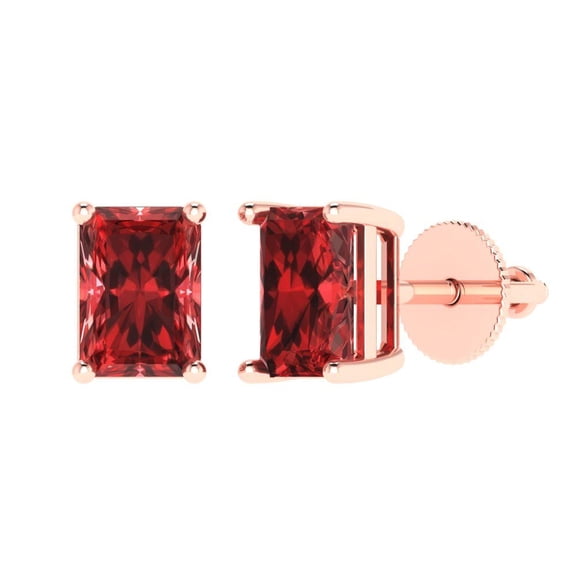 Clara Pucci 2Ct Natural Garnet Emerald Cut VVS1 Screw Back Stud 18k Solid hypoallergenic Gold Designer Earrings For January