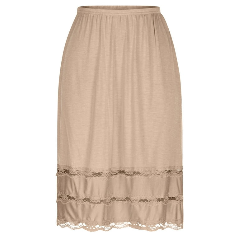 Zunfeo Lace Underskirt for Women Stretchy Modal Slip Skirt High Waisted Basic Liner Skirt for Dress Khaki L, Women's, Size: Large, Brown