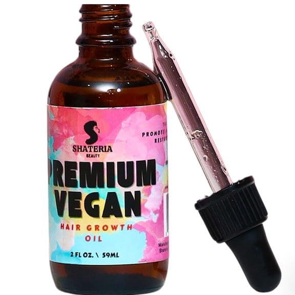 Premium Vegan Growth Oil for Curly Hair, Locs & Protective Styles - Jamaican Black Castor Oil, Chebe, Apple Seed & Peppermint- Helps Thicken , Stregthen & Moisturize Scalp - Shateria Beauty - (2 oz)