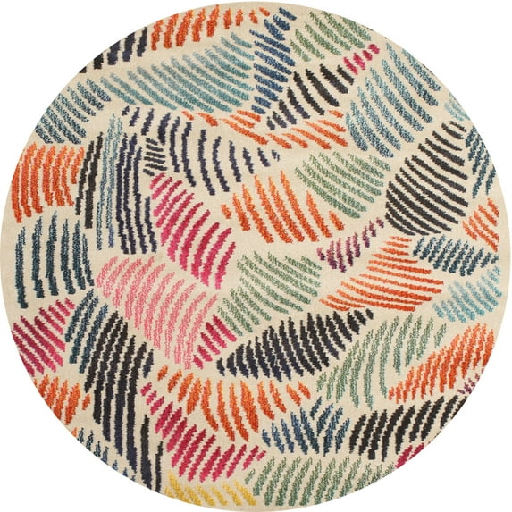 Ahgly Company Machine Washable Indoor Round Contemporary Deep Peach Orange Area Rugs, 7' Round