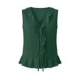 thumbnail image 5 of CYMMPU Women's Sleeveless Ruffle Linen Tank Top, V Neck Tie Front Button Flowy Peplum Hem Summer Blouse Army Green S, 5 of 7