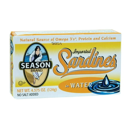 Season Brand Sardines In Water - No Salt Added - Pack of 12 - 4.375