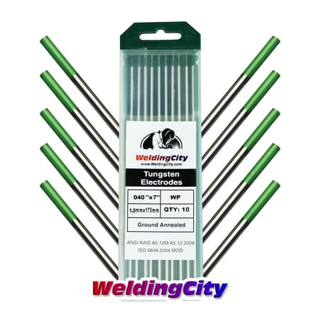 WeldingCity 10 TIG Welding Tungsten Electrodes Pure (Green) 0.040"x7" (10Pk Box)